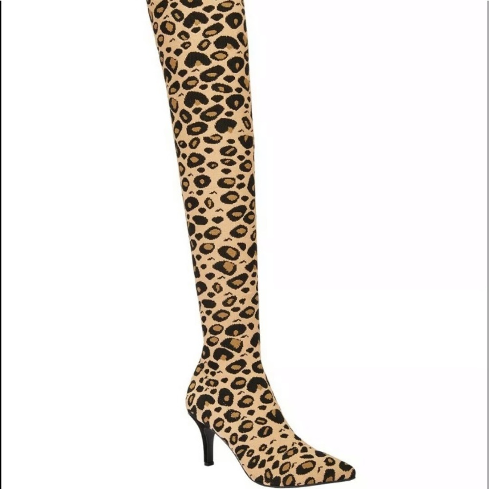 INC International Concepts Leopard Print Over-the-Knee Boots in Tan and Black